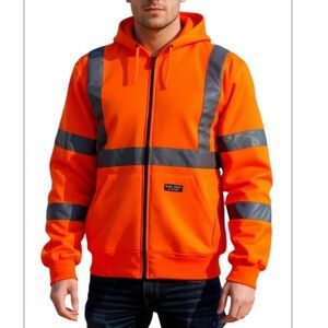 NWT Bass Creek Outfitters Hi Vis Hoodie Sherpa Lined, Warm Safety Hoodies